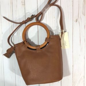 NWT wood handle bucket crossbody bag